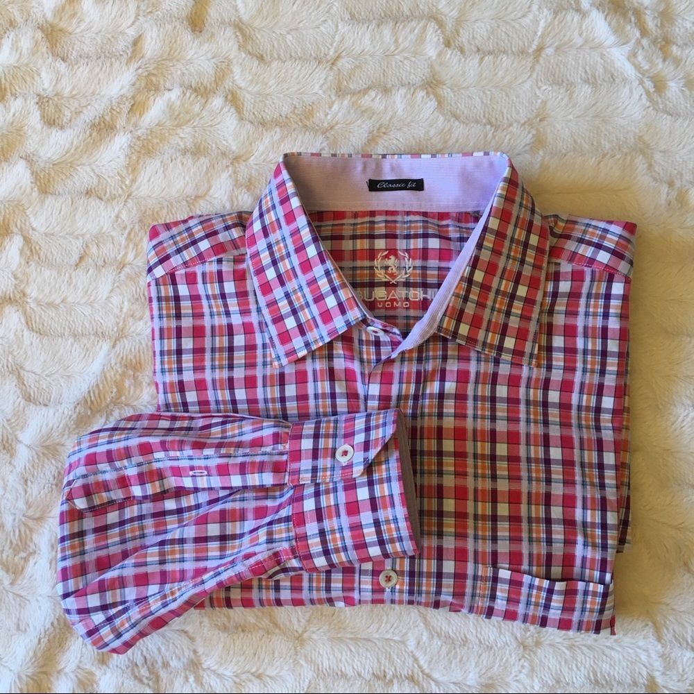 Bugatchi Uomo Plaid Button Down Dress Shirt Sz L